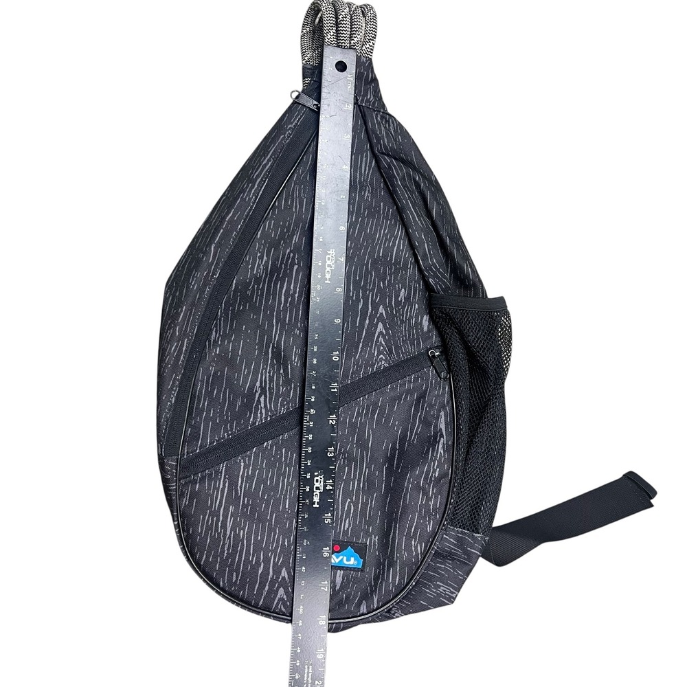 KAVU Rope Bag Sling Backpack Black Woodgrain Print Polyester Crossbody Bag - Picture 4 of 7